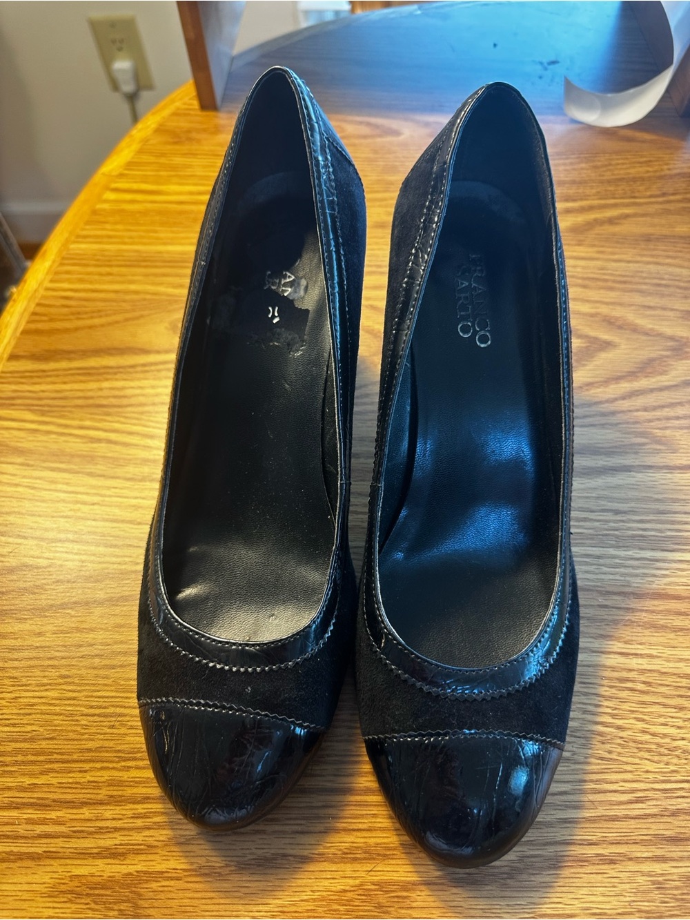 Franco Sarto Black Suede w/Leather trim, size 11, 3” Block Heel Pumps. Unworn.